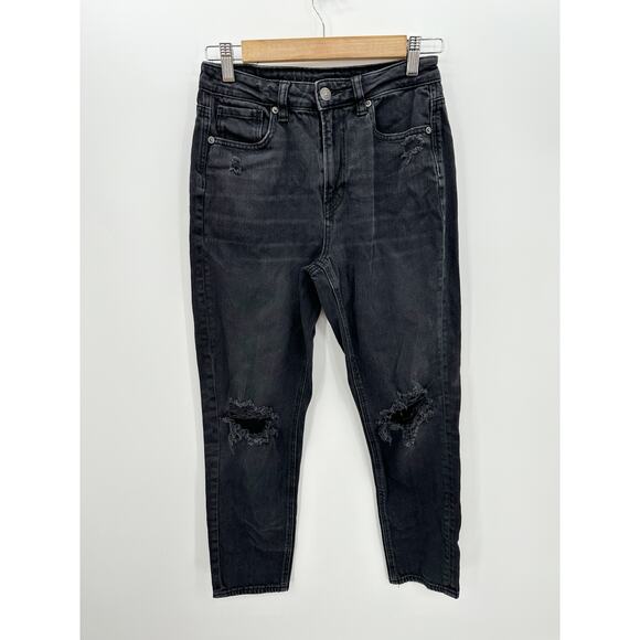 American Eagle Black Wash Mom Jean Denim Comfort Stretch Waistband Women Size 2 - Picture 1 of 8